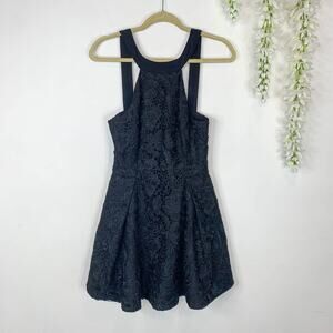 KEEPSAKE THE LABEL backless black lace dress halter neckline fit & flare skater